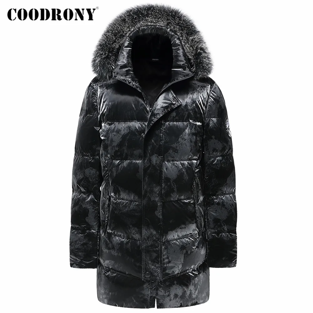 

COODRONY Brand Winter Down Jacket Men Streetwear Fashion Pattern Real Fur Collar Hooded Coat Casual Thick Warm Long Parka Y8063