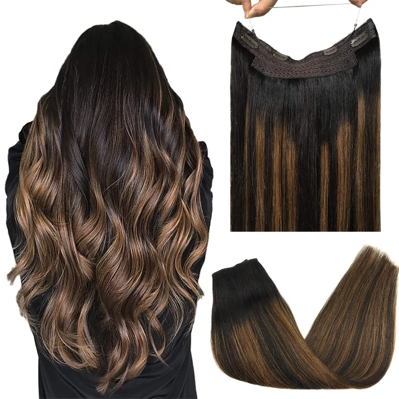 Big Sale Straight Halo Hair Extensions Fish Line Human Hair Extension Invisible Hidden Wire Hair AjXNe9xa9dm