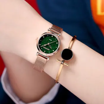 

luxury brand Green Dial Star Watch Women's Watch Delicate Milan Strap Waterproof Slim Ladies Quartz Watch Business Reloj Mujer