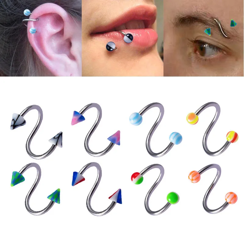 10/20pcs Acrylic Spiral Ring Lip Ear Rings Eyebrow Stud Stainless Steel Cartilage Helix Earrings Nose Piercing Body Jewelry 16G | Украшения