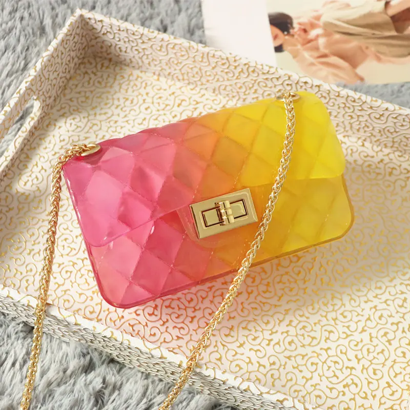 

INS Super Fire Transparent Mini Bag Women's 2019 New Style Gel Bag Chain suo kou bao Gradient Versatile Mobile Phone Bag