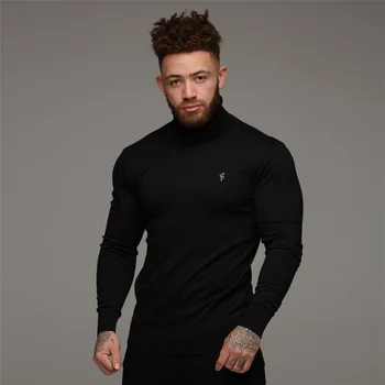 

Compression T-shirt Men 2019 New Solid High Collar Long Sleeve T-shirt Male Jogging Sports Workout Gym Fitness Running Tees Tops