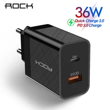 Рок PD QC 3.0 FCP Dual USB Зарядное устройство 36 Вт Quick Charge ЕС США Разъем для iPhone X 8 плюс+ PD Тип C до Освещение кабель для зарядки 15 Вт