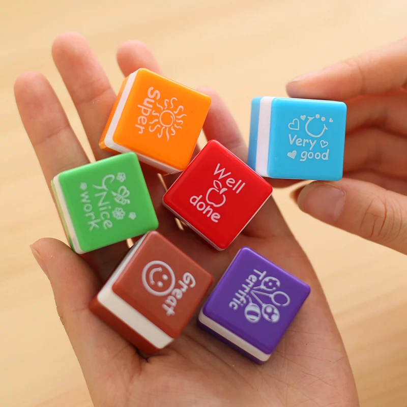 

6pc/set Kindergarten Teachers reward Stamper Children School Motivation Praise Reward Stamps Sticker DIY English Words kids Toys