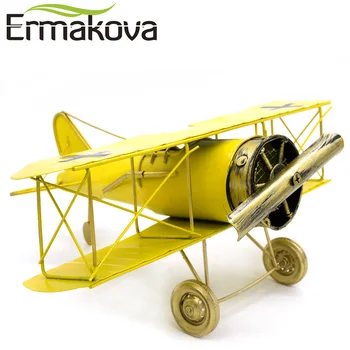 

ERMAKOVA Metal Handmade Crafts Aircraft Model Airplane Model Biplane Home Decor Ornaments Furnishing Articles(Yellow Color)