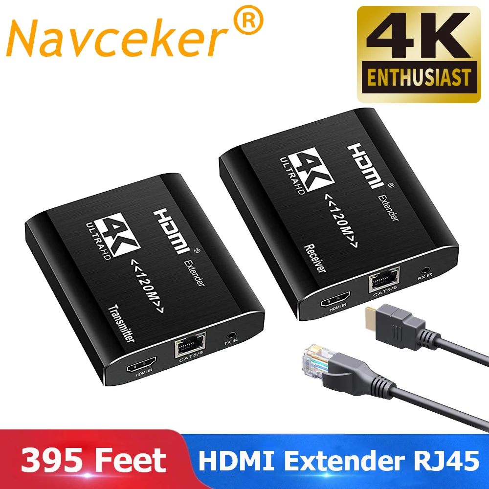 2020 Best 4K HDMI Extender Transmitter Receiver Over Cat5e/Cat6 RJ45 Ports HDMI Extender Loop 120m