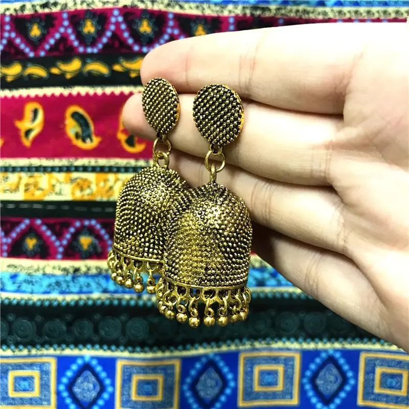Индийский jhumka женские серьги древнее золото Племенной преувеличенный мозаичный узор непальская тяжелая промышленность feamle ювелирные изделия bijuteria