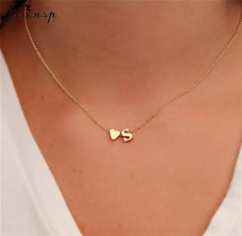 Jisensp Tiny Heart Initial Double layer Necklaces Pendants Personalize Initial Dainty Necklace Women 26 Letter Name Jewelry Gif