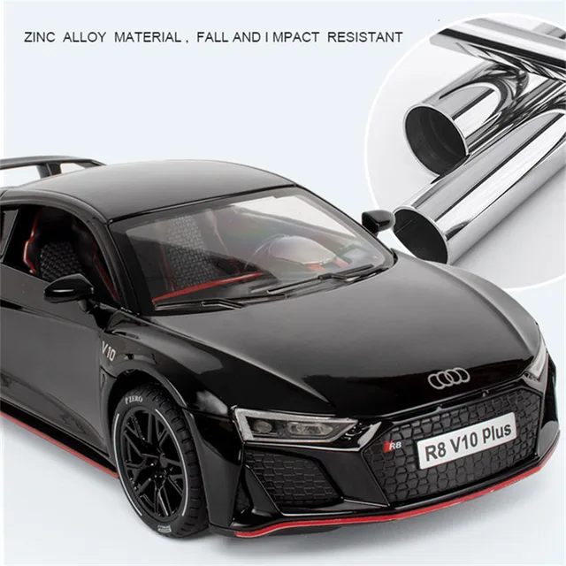1:24 AUDI R8 V10 Plus Alloy Sports Car Model Diecasts Metal Toy Car Model High Simulation Sound Light Collection Kids Toys Gifts 4