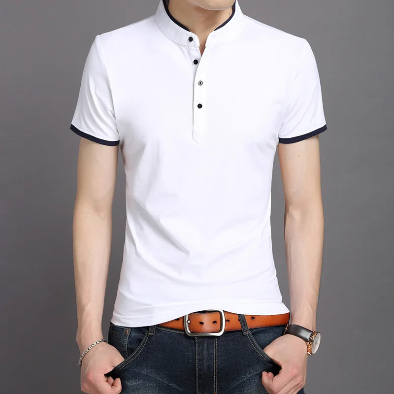 

MRMT 2023 Brand New Summer Men's T Shirt Collar Short Sleeved T-shirt for Male Slim Youth Pure Color Cotton Tops Tshirt