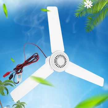 

12V 24V Mute Ceiling Fan 19.6inch Camping Tent Silent Hanging Fan with Switch 4.7m Power Cable for Outdoor Hiking Bed