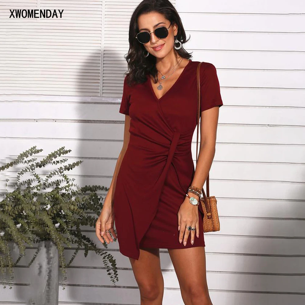 Bodycon Dress Women Summer Short-Sleeved Ruched Mini Short Sundresses  Casual Black Ladies T-Shirt Dresses 2020 Tight Clothing - AliExpress