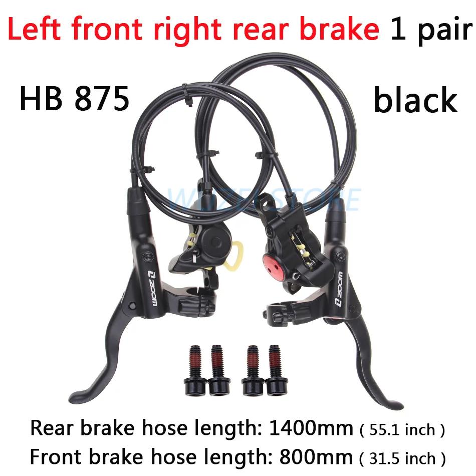 ZOOM HB-875 Тормоз mtb велосипед гидравлический тормоз 800/1400 мм горный велосипед масло давление дисковый тормоз набор передние и задние части велосипеда - Цвет: Left F right R black