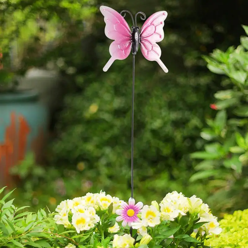 1pc Pretty Garden Plug-In Decor Butterflies Receptacle Stylish Metal Ornament Garden Yard Decor