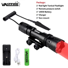 Тактический фонарь, красный светодиодный фонарь XM-L T6, ультра яркий люмен, 1 режим, алюминиевый фонарь, 18650, для охоты, рыбалки