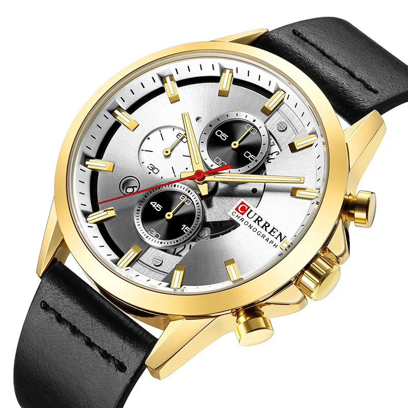 

2019Fashion Men's Sports Watch Luxury Brand Leather Strap Chronograph Watches Quartz Casual Wristwatch Business Calendar Clock M