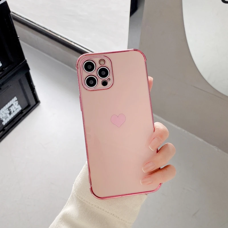 Soft electroplated love heart phone case for iphone 11 12 pro max xs x xr 7 8 plus mini se 2020 shockproof bumper back cover