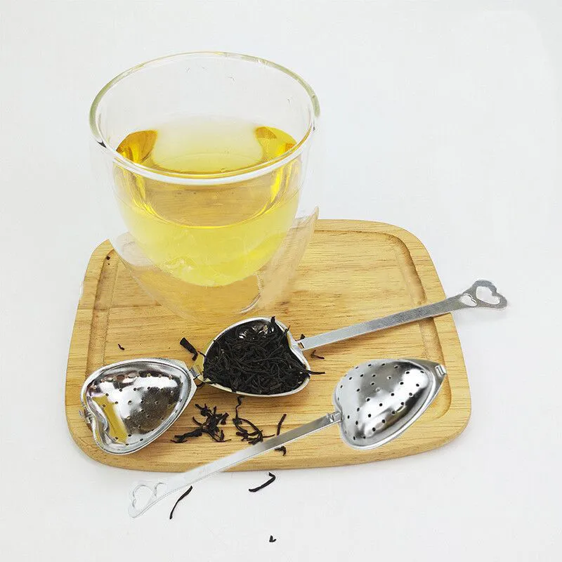 

Heart-shaped Stainless Steel Handle Spoon Tea Coffee Filter Spoon With Chain Tea Strainers Reusable Bar Accessories Tea Tools