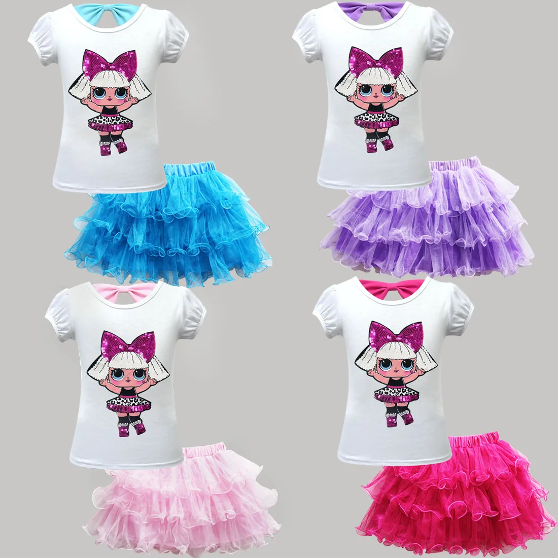 

2019 new surprise girl suit magic girl mesh ballet skirt cartoon sequin pattern suit skirt + bag