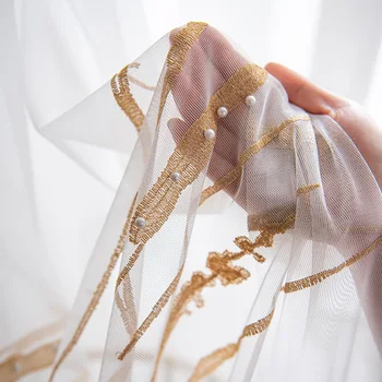 

Luxury White Curtains Tulle Pearl Embroidery Sheer for Living Room Bedroom Grey Window Screens Gauze Curtain for Kitchen Custom