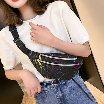 

Unisex Pouch Waterproof Daily Chest Bag Zipper Closure Patchwork Shopping PU Leather Belt Small Purse Travel Waist Packs