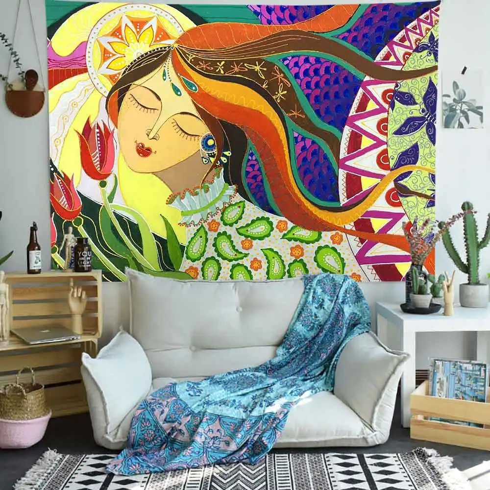 Simsant African American Black Girl Tapestry Colorful Painting Abstract