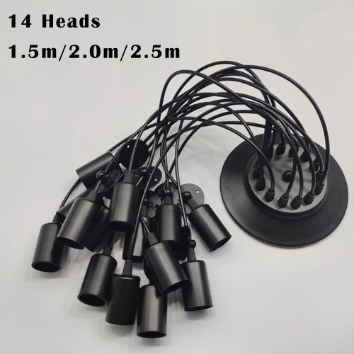 DIY Vintage Black Cord Multiple Light Sources Simple Pendant Lamp Dining Room Coffee 1-2m Wire Spider Pendant Lights 14 Heads