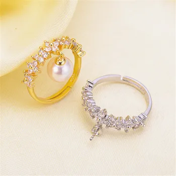 

Pearl Ring Settings, Fashionable Ring Findings, Adjustable Size 925 Silver Ring Jewelry DIY making No Pearl