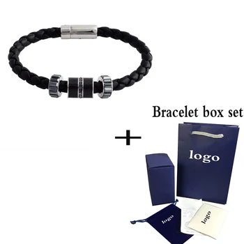 

SWA Trend Men New DIAGONAL Transfer Beads Black Leather Magnetic Bracelet Give Boyfriend the Best Choice Jewelry Gift