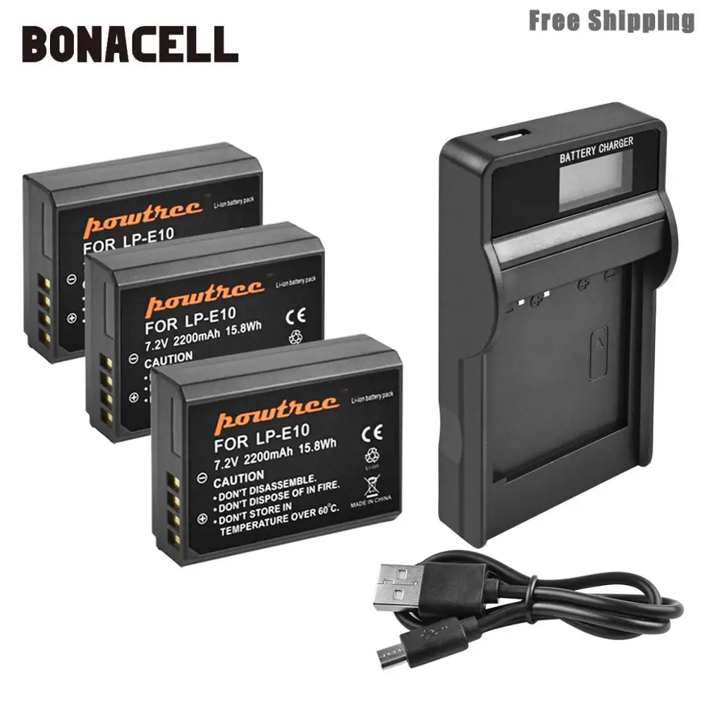Bonacell 2200 мАч LP-E10 LP E10 LPE10 камера батарея + ЖК-зарядное устройство для Canon 1100D 1200D 1300D