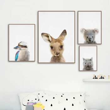 

Australian Animals Koala, Kangaroo Nursery Wall Art Picture Wombat, Kookaburra Canvas Poster Nordic Painting Kids Room Decor