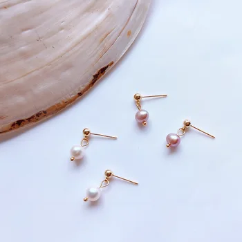 

Bright Eye 925 Silver 14k Real Gold Natural Freshwater Pearls Simple Earrings Ear Stud High Quality Minimalist Ear Stud