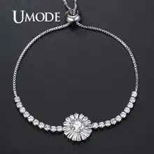 UMODE большой цветок теннисные браслеты для женщин прозрачные CZ Кристальные браслеты подарки Femme модные роскошные свадебные ювелирные изделия UB0195