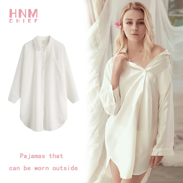 Long White Shirt Buttons Sleeping  Long Sleeve Nightgown Buttons - White Sleep  Shirt - Aliexpress