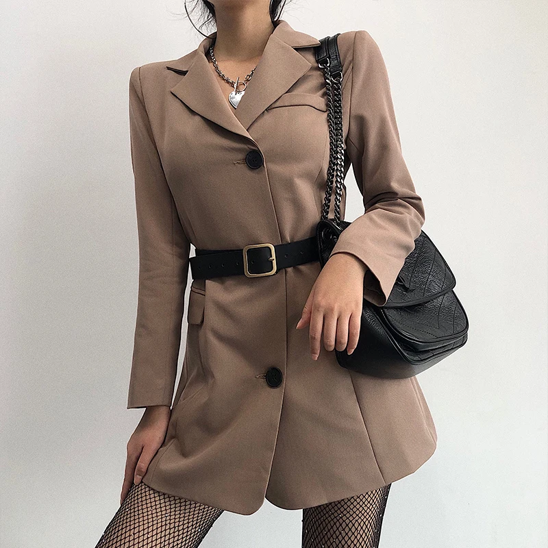 

Women Longline Blazer with Side Pockets Autumn Long Coat Outerwear