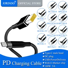 Jorindo 100wpd portátil truques notebook linha de carregamento rápido, tipo-c usb3.1 para dc vários tamanhos macho duplo plug, pd para dc, 5a