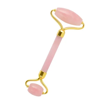 

Rose Quartz Facial Massage Roller Natural Jade Massager Double Neck Slimming Facial Beauty Massage Stick (Golden Bracket)