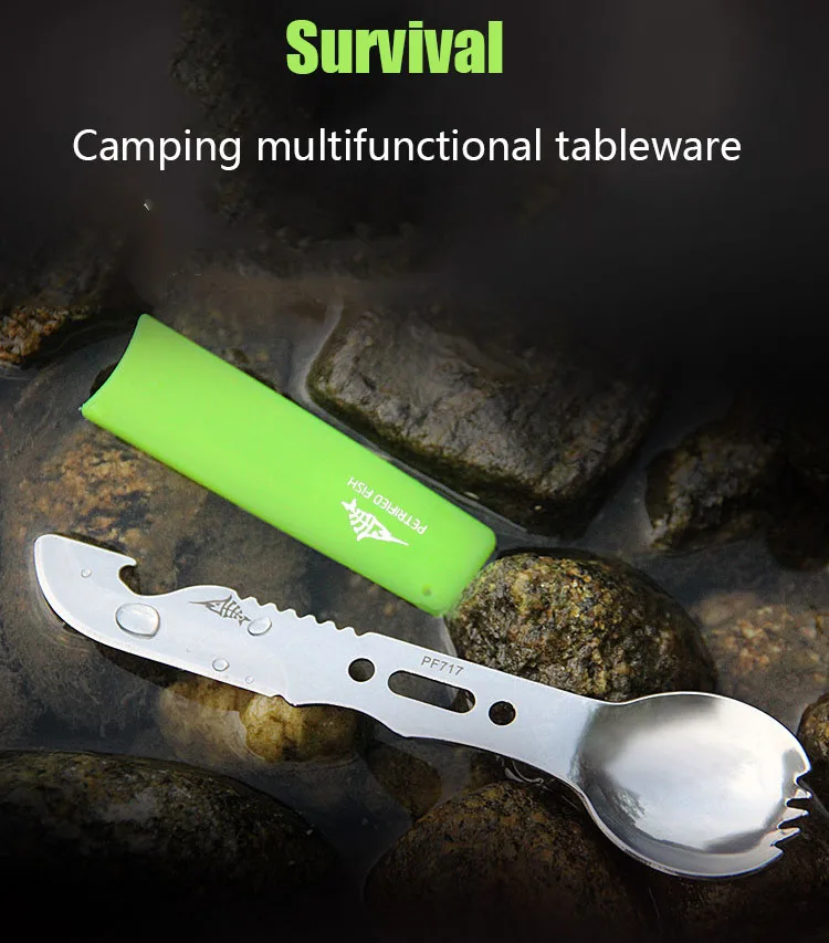 

New Portable Outdoor Camping Picnic Stainless Steel Multi-function Fork Spoon Knife Tableware Ultralight Titanium Spork KP
