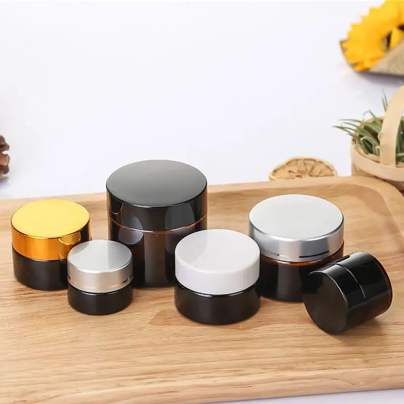 1pcs 5g/10g/15g/20g/30g/50g/60g Amber Glass Refillable Bottles Travel Face Cream Lotion Cosmetic Container Empty Makeup Jar Pot 4