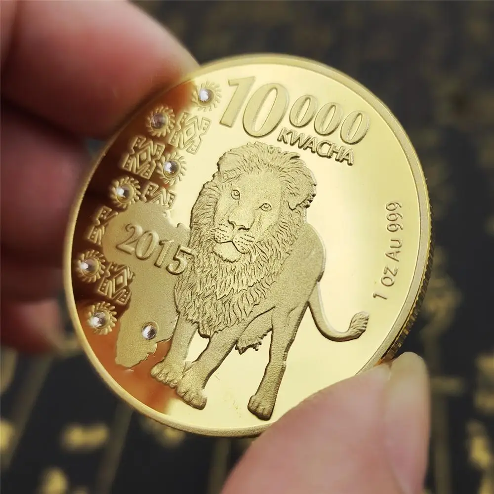 WR African Buffalo Wildlife Gold Coin Zambia 10000 Kwacha 2015 Souvenir 