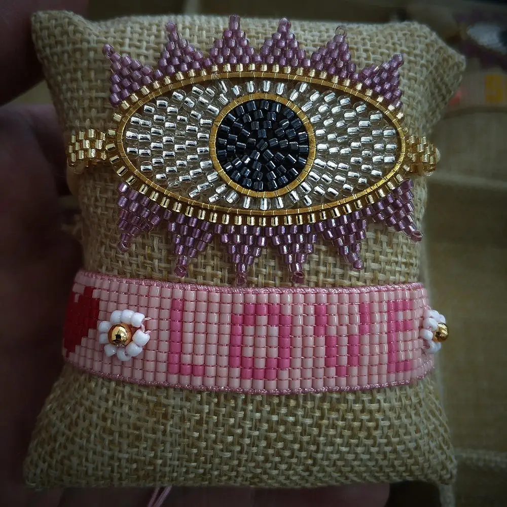 Go2boho MIYUKI Joyeria браслет женский розовый любовь Pulseras Mujer 3D Сердце сглаза браслеты цветок кисточкой ювелирные изделия ручной работы - Окраска металла: MI-S190196 MIYUKI