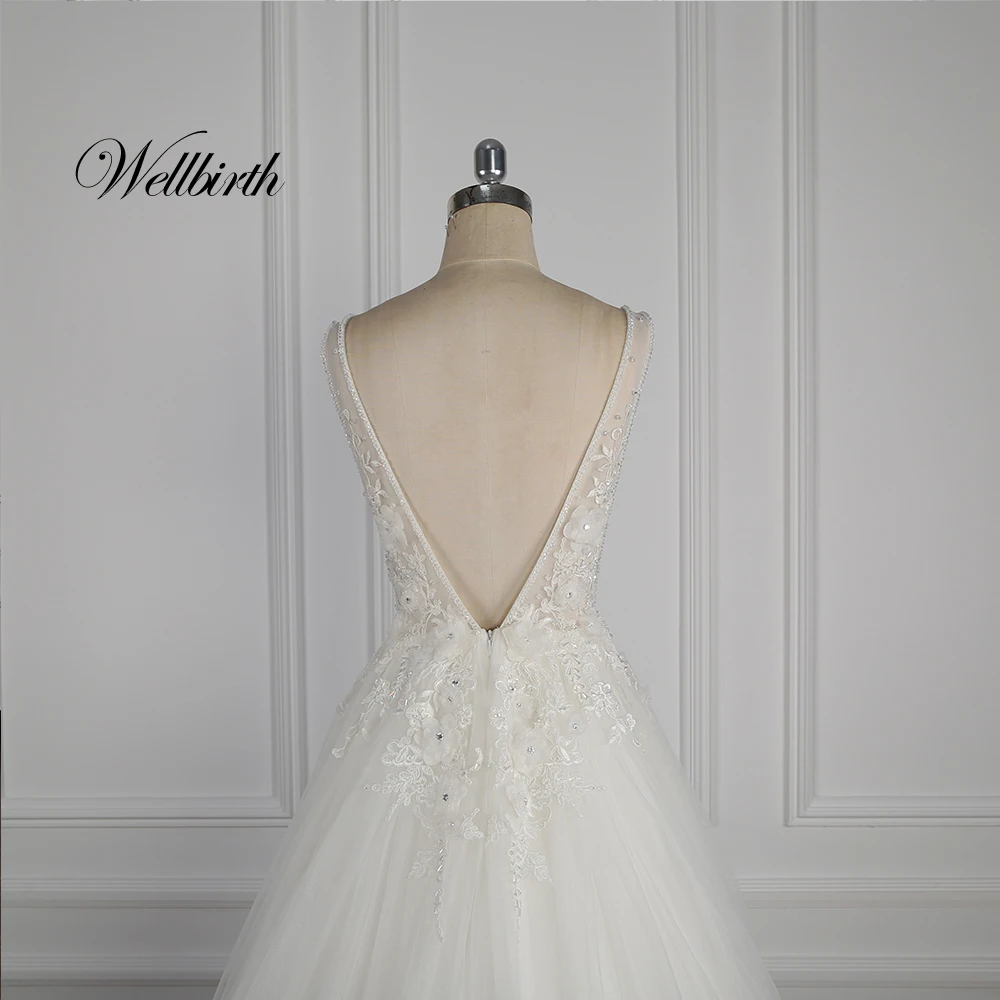 100% настоящая фотография Wellbirth Vestido de novia Милое Свадебное Платье трапециевидной