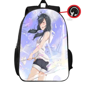

New Cartoon The weather daughter Backpack Children School Bags fashion double-deck bag front earphone jack Boys Girls Book bag