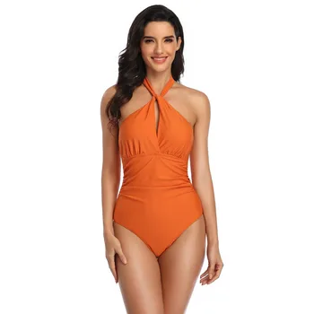 

Sexy Swimsuit for Women Swimwear Bikini Bodysuit Halter Print Backless Hollow Out Beachwear Swimming Suits @6
