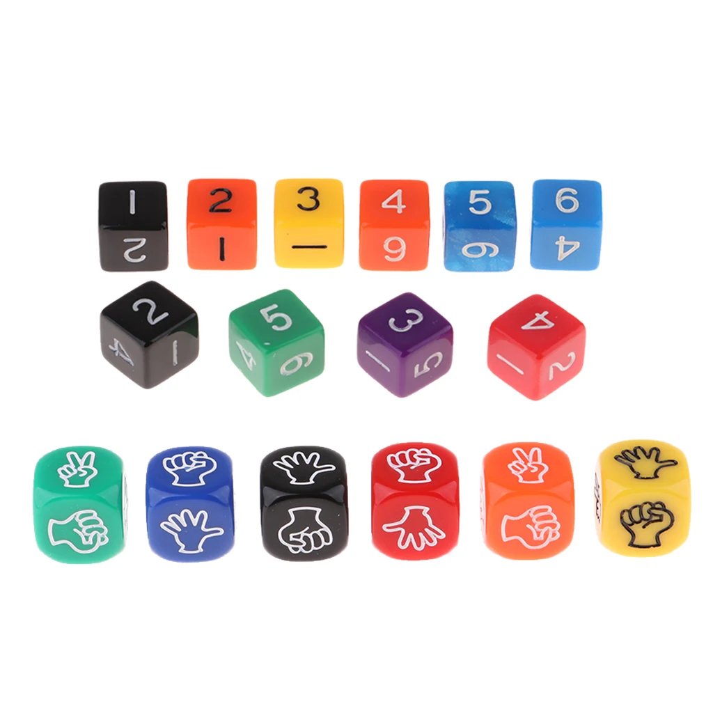 6Pcs Rock Paper Scissors Dice + Digital Dices Finger-Guessing Game Dice Set Board Game Dices Polyhedral Dices 