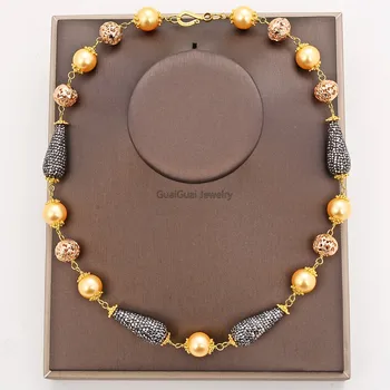 

GG Jewelry 21" 16mm Yellow Sea Shell Pearl Necklace CZ Pave Connector