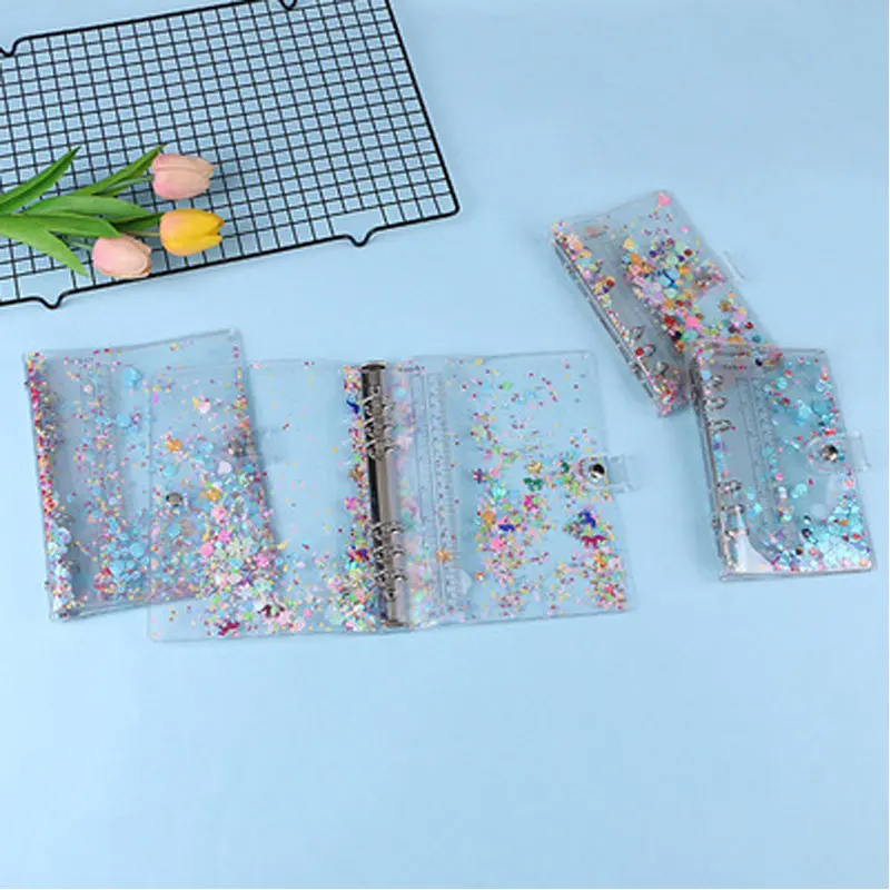 Capa para Notebook em Pvc Transparente a5 a6 com Glitter Lantejoulas para Caderno Agenda Escola Anéis Fichário Espiral Organizador e Notebook - Imagem 4