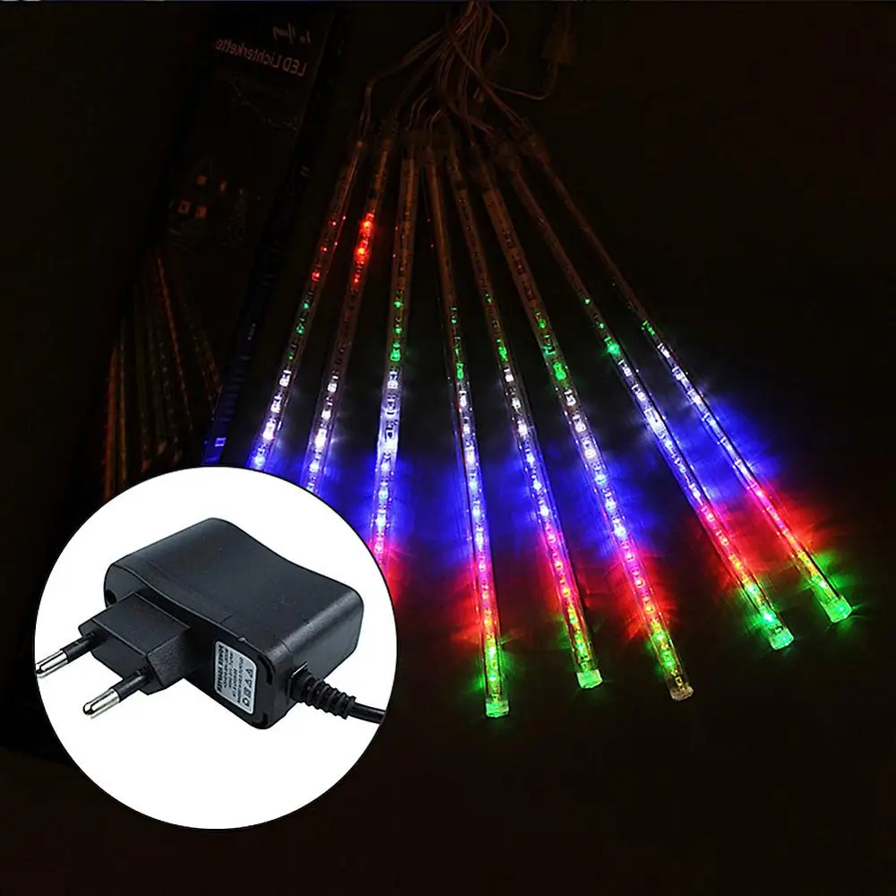 US RGB color 30CM Рождественский Метеоритный Дождь светодиодный свет 30 см 8 трубок 192 светодиодный водонепроницаемый свет гирлянда садовое дерево домашний декор для свадебной вечеринки - Испускаемый цвет: US RGB color 30CM
