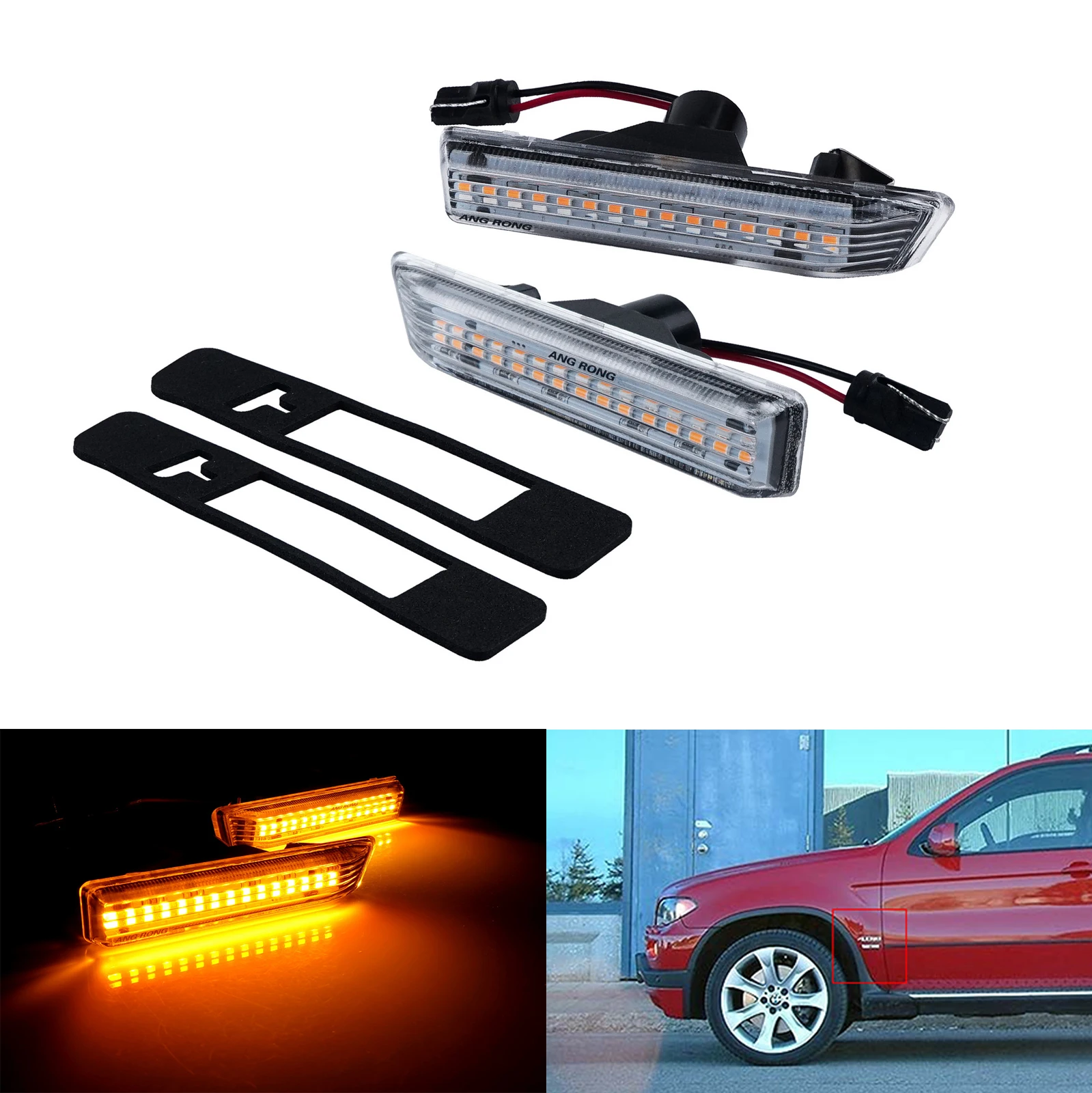 ANGRONG Amber LED Side Indicator Repeater Light For BMW M3 E36 LCI 97-99 &amp X5 E53 00-06 | Автомобили и мотоциклы