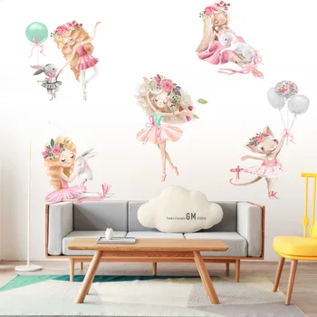 

Zollor 1PCS Cartoon Rabbit Balloon Cute Ballet Girl Wall Sticker Bedroom Children's Bedroom Creativity Home Decoration Sticker